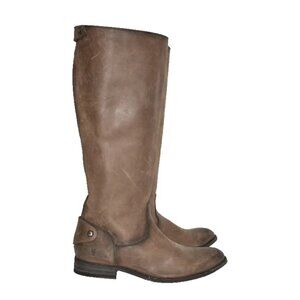 $400 FRYE MELISSA BUTTON BACK ZIP LEATHER TALL BOOTS LEATHER SMOKE 9.5 (MG31)